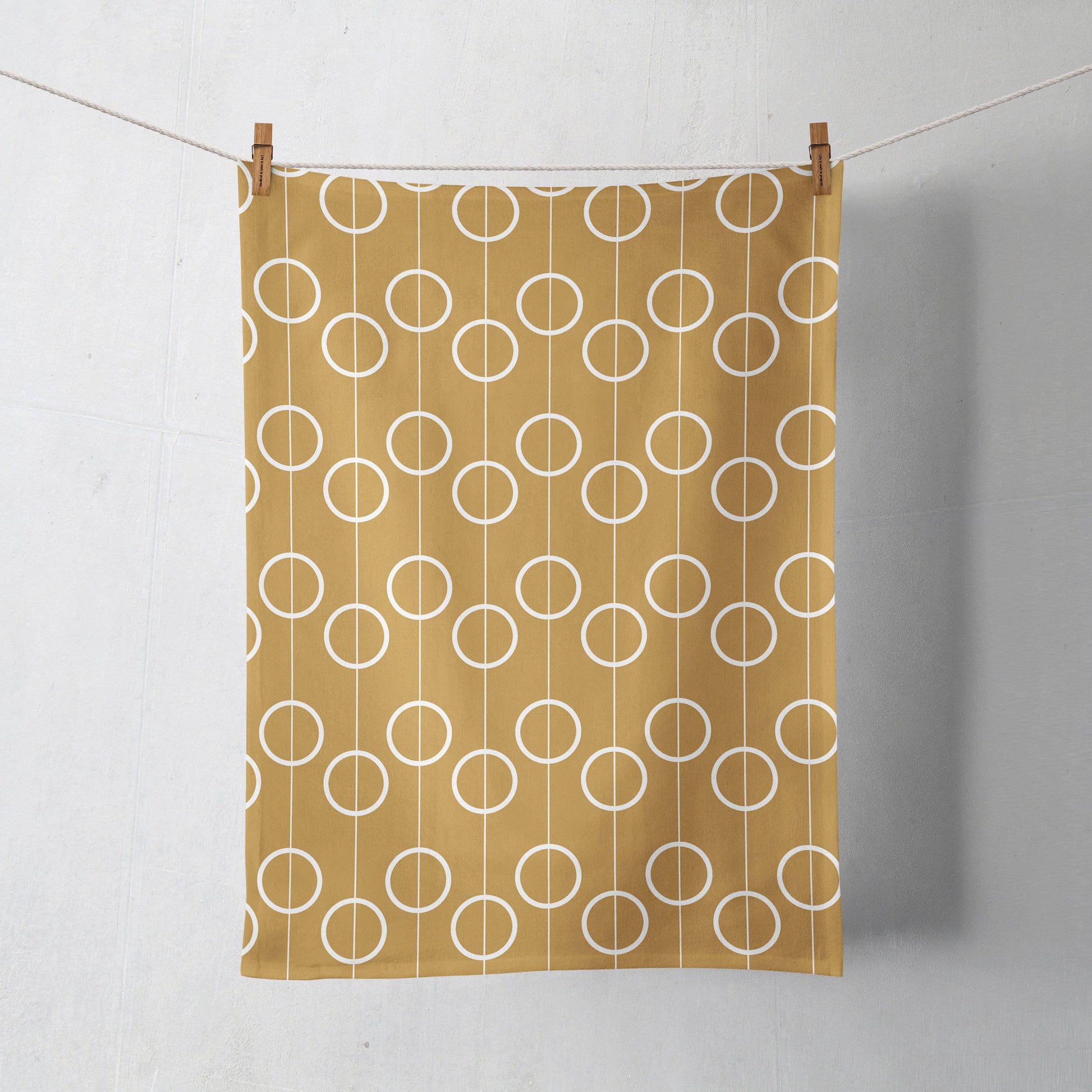 Gold and White Retro Design Tea Towel, Dish Towel, Kitchen Towel