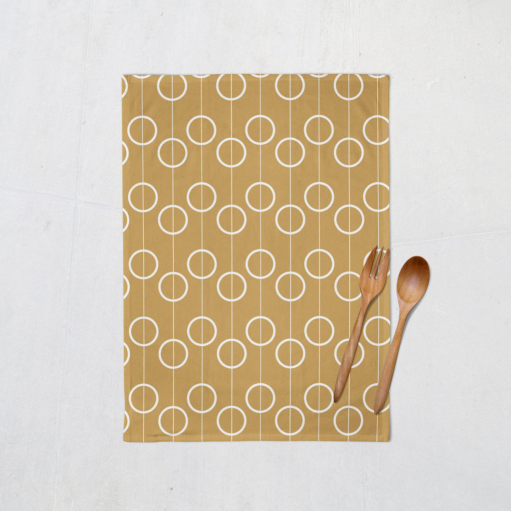 Gold and White Retro Design Tea Towel, Dish Towel, Kitchen Towel