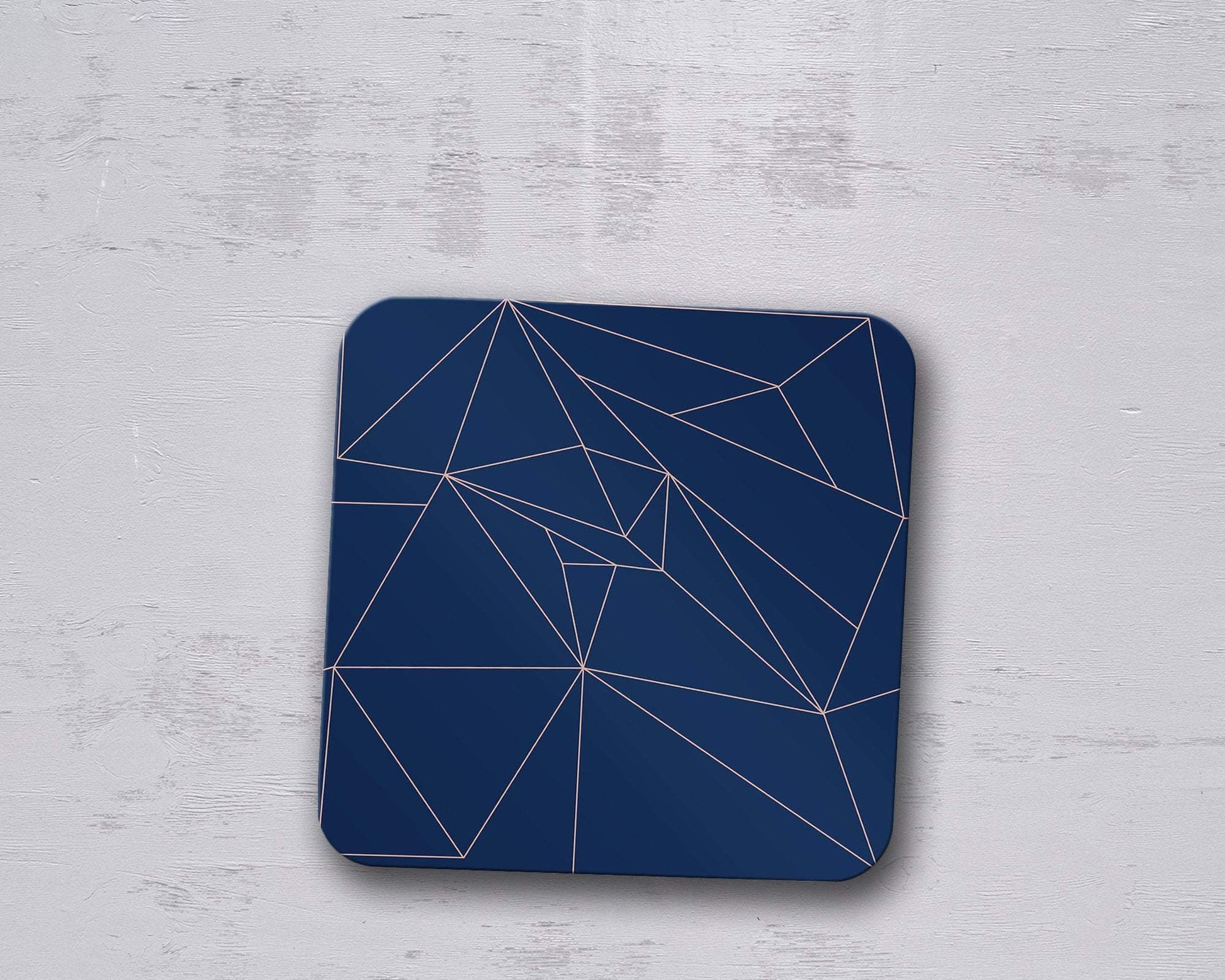 Navy Blue with Rose Gold Lines Geometric Design Coaster, Table Decor Drink Mat
