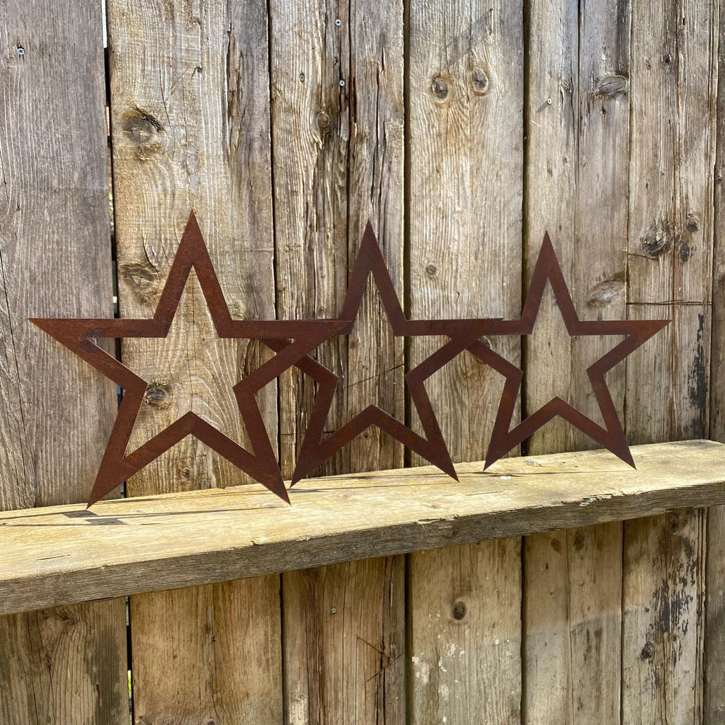 Set of 3 Rusty Metal Stars, Decorations For The Home And Garden.