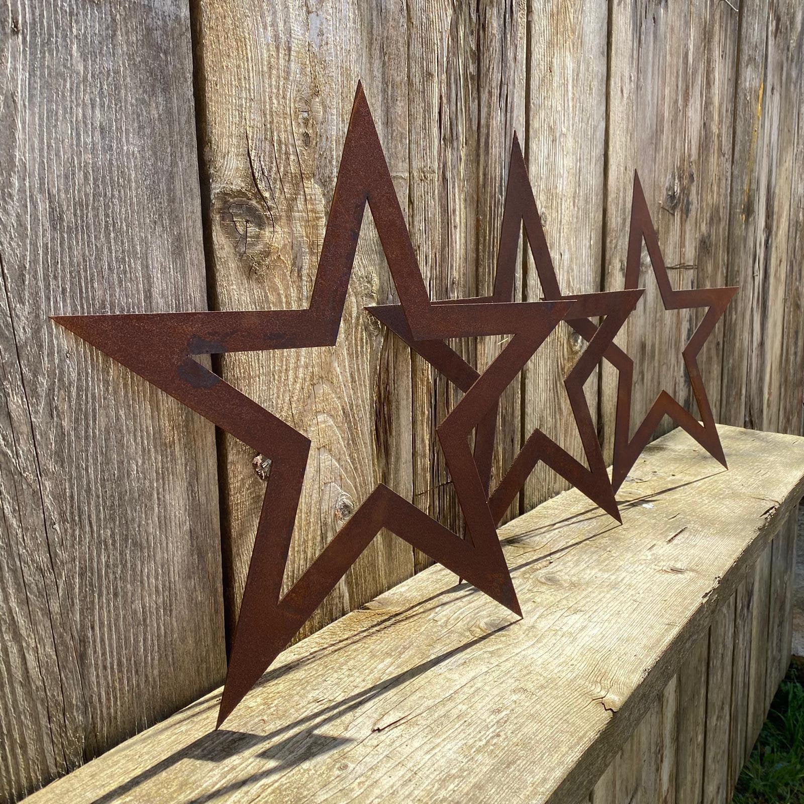 Set of 3 Rusty Metal Stars, Decorations For The Home And Garden.