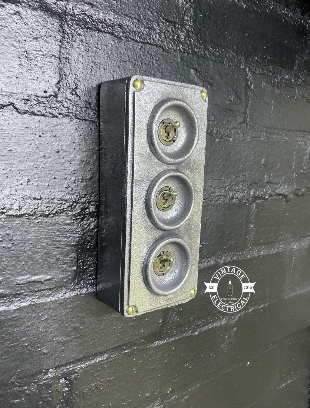 3 Gang 2 Way Solid Cast Metal Surface Mounting Light Switch Industrial 2 Way - BS EN Approved Vintage Crabtree Style