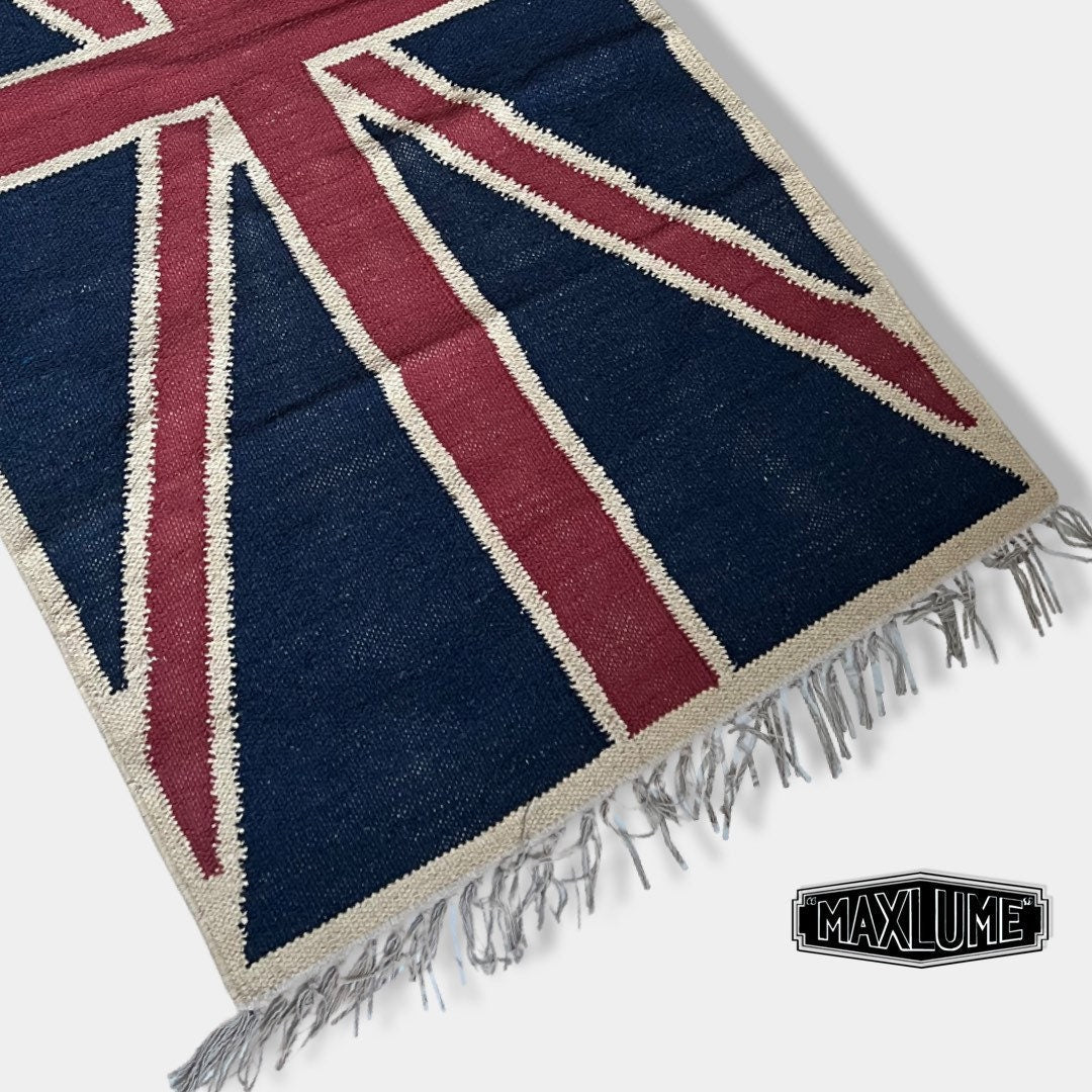 Union Jack Rug Handmade Jute British Flag Design knotted Reversible 5ft x 2.5ft