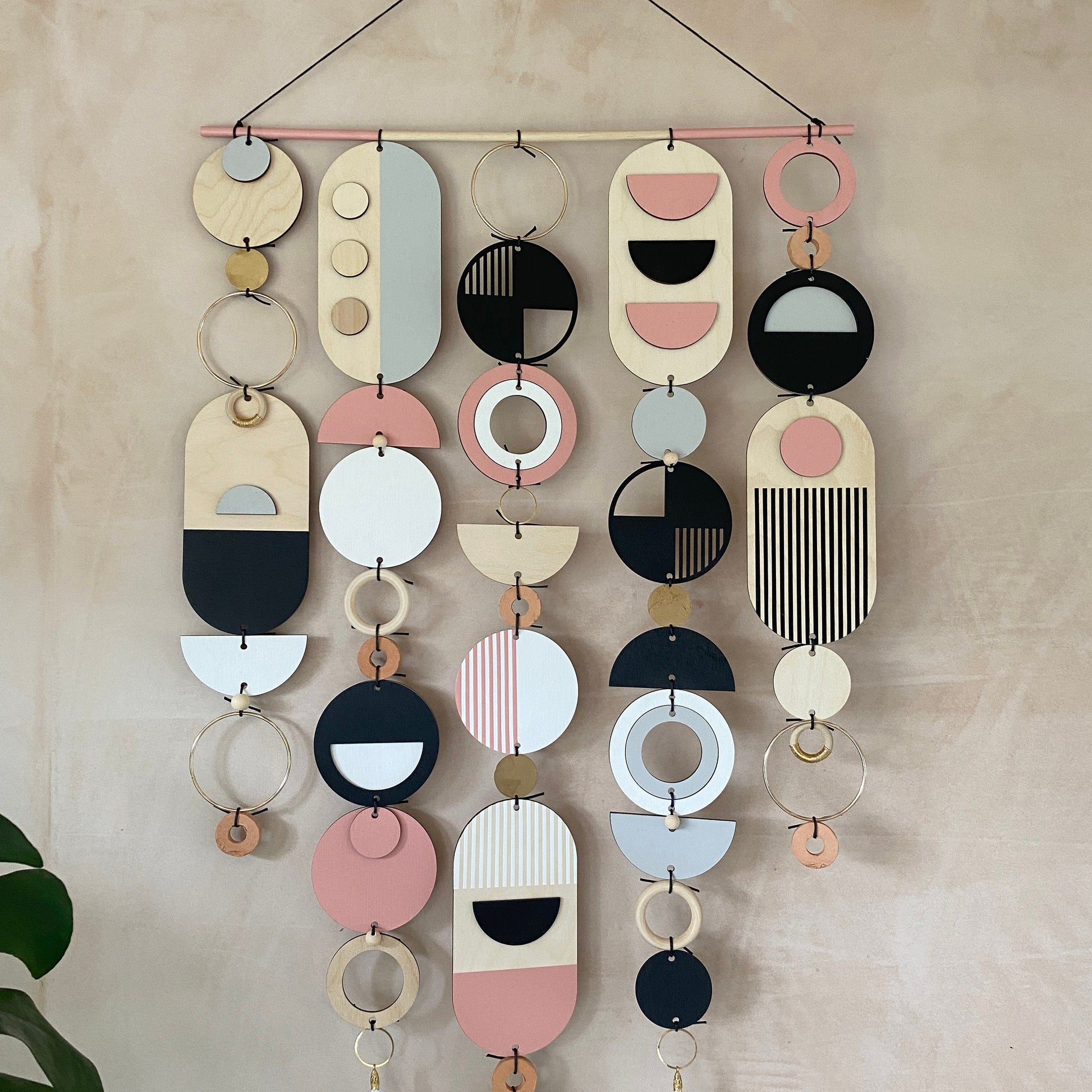 Large Wall Art - Pink Geometric Artwork - Minimal Home Decor - Contemporary Wall Art - Big Grey Wall Tapestry - New Art Deco Black