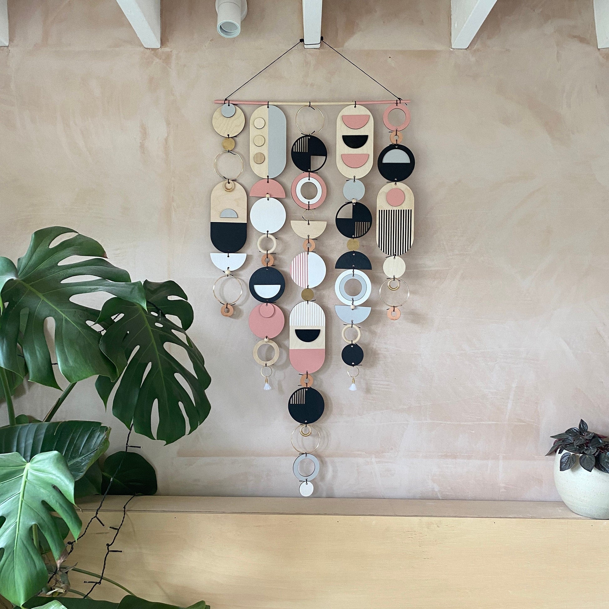 Large Wall Art - Pink Geometric Artwork - Minimal Home Decor - Contemporary Wall Art - Big Grey Wall Tapestry - New Art Deco Black