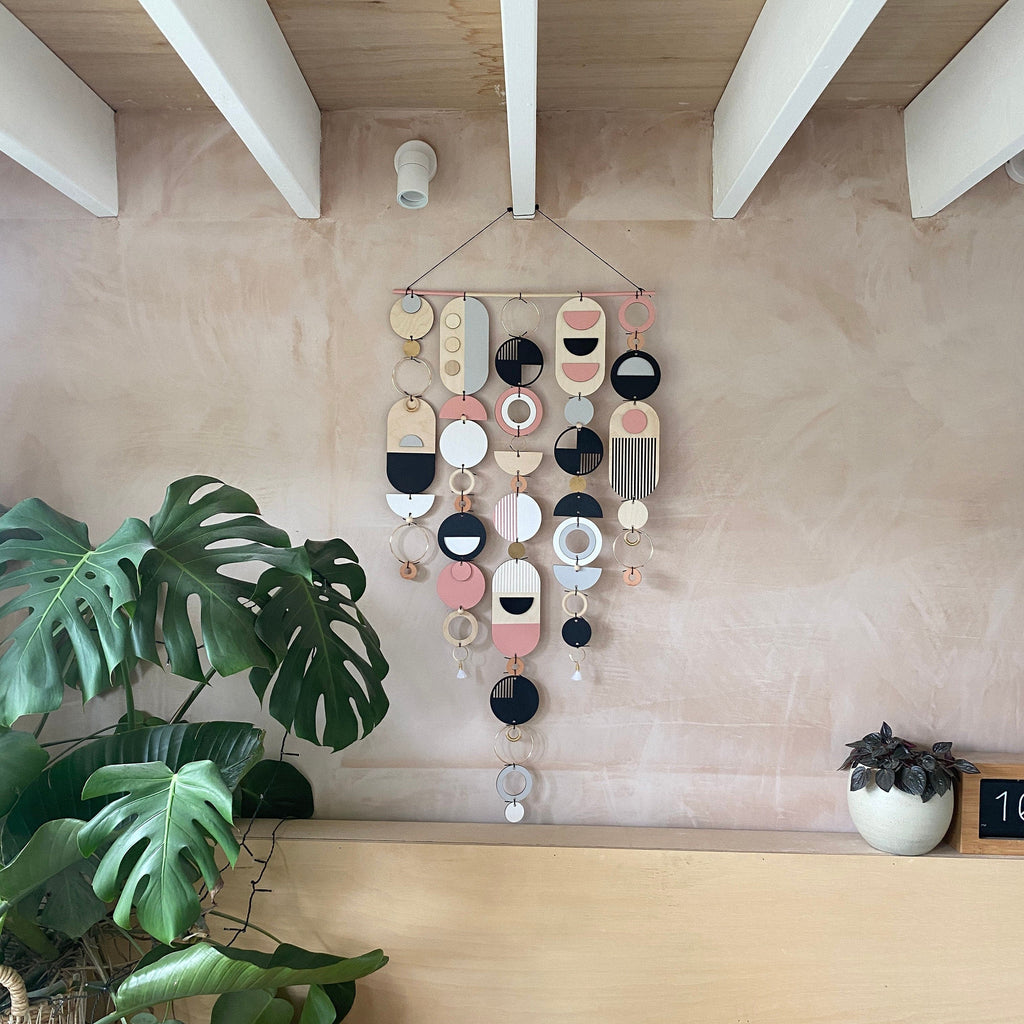 Large Wall Art - Pink Geometric Artwork - Minimal Home Decor - Contemporary Wall Art - Big Grey Wall Tapestry - New Art Deco Black