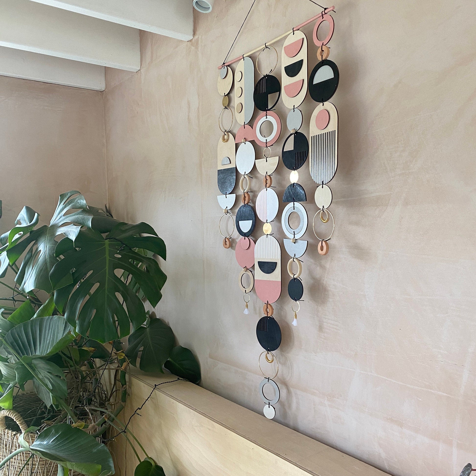 Large Wall Art - Pink Geometric Artwork - Minimal Home Decor - Contemporary Wall Art - Big Grey Wall Tapestry - New Art Deco Black