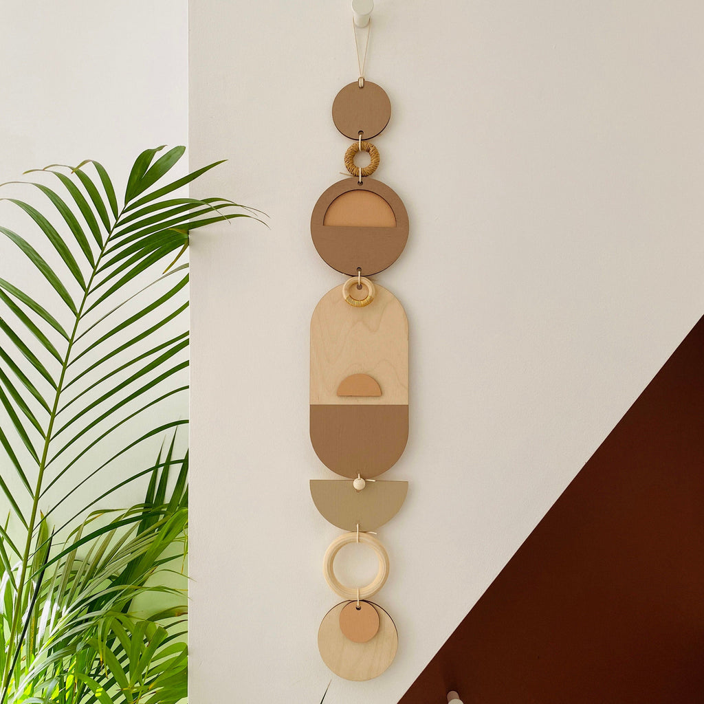 Medium Sunset Modern Art Wood Wall Hanging - Green - Red - Blue - Pink - Brown - Neutral - Colourful Wooden Wall Art