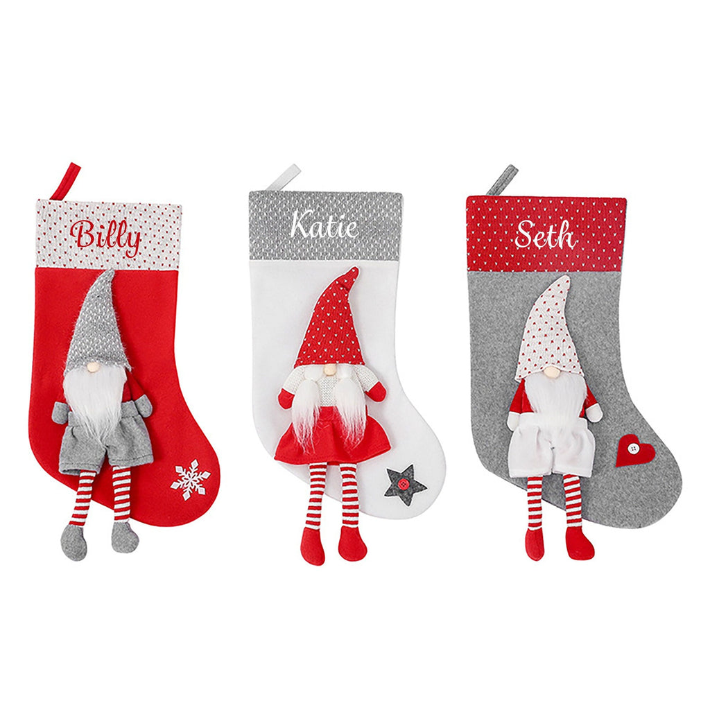 Personalised Christmas Stocking with 3D Gnome Design