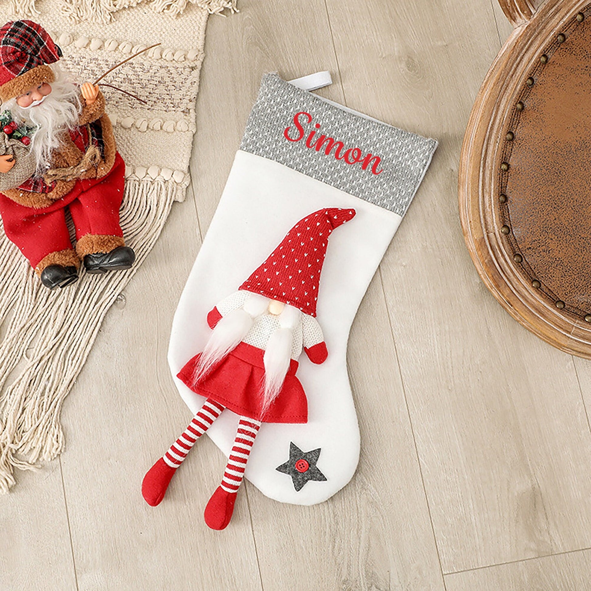 Personalised Christmas Stocking with 3D Gnome Design