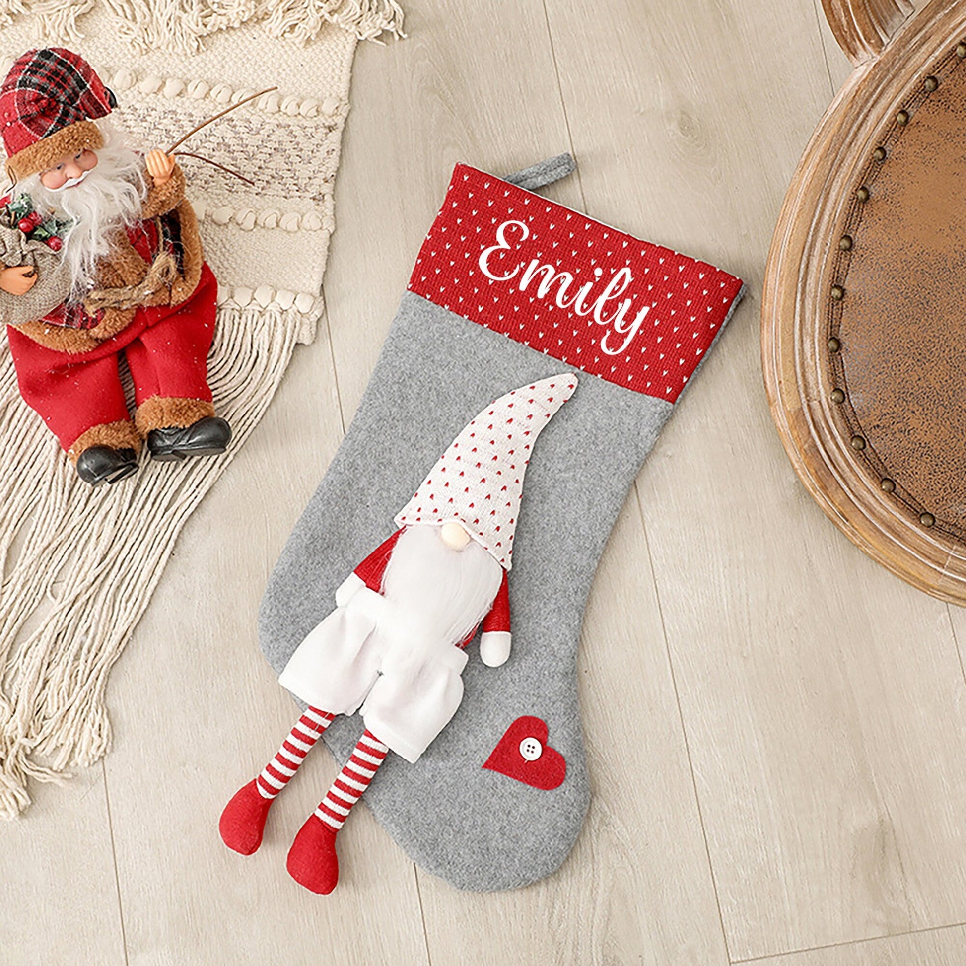 Personalised Christmas Stocking with 3D Gnome Design