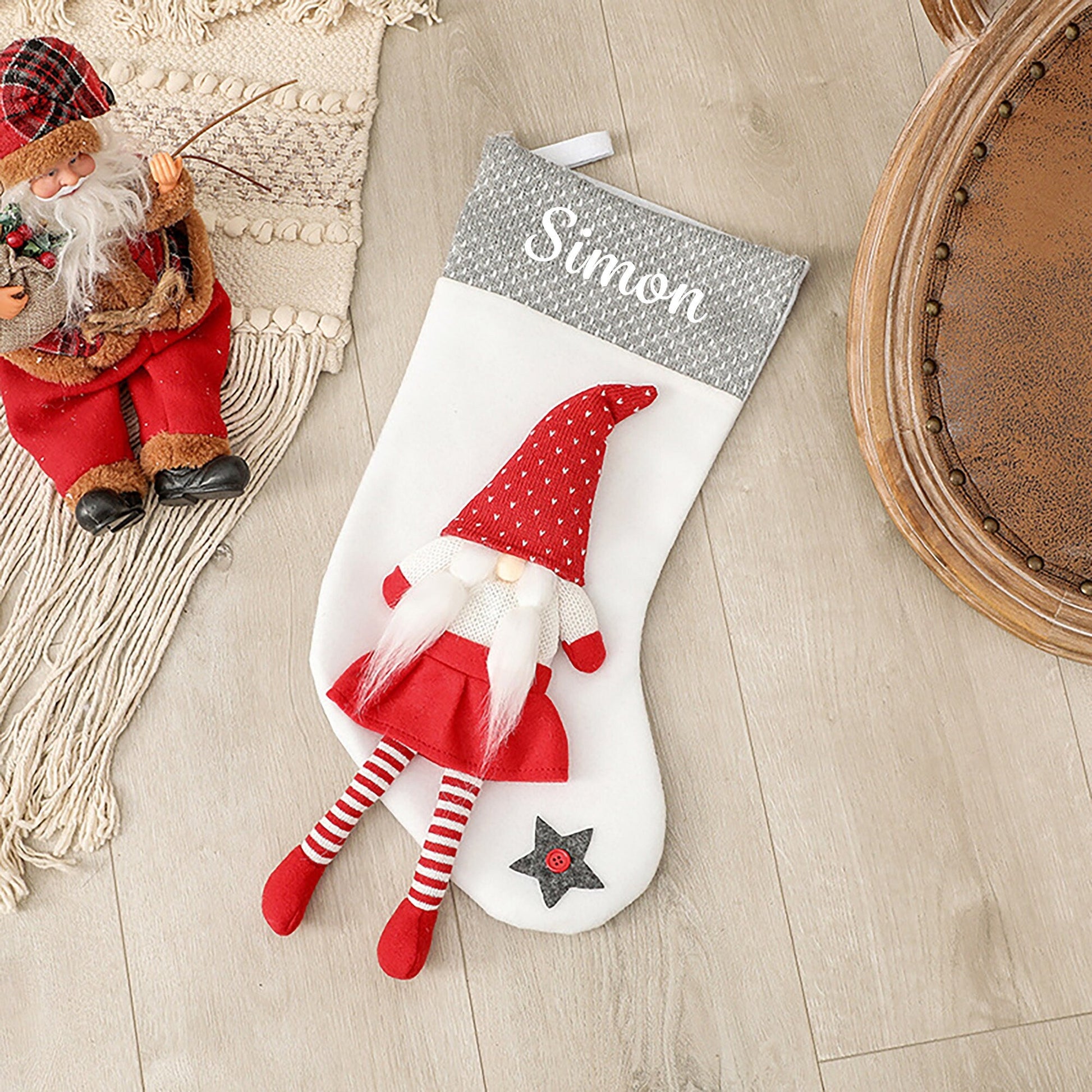 Personalised Christmas Stocking with 3D Gnome Design