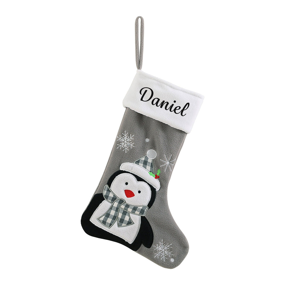Personalised Grey Christmas Stocking with Fun Designs