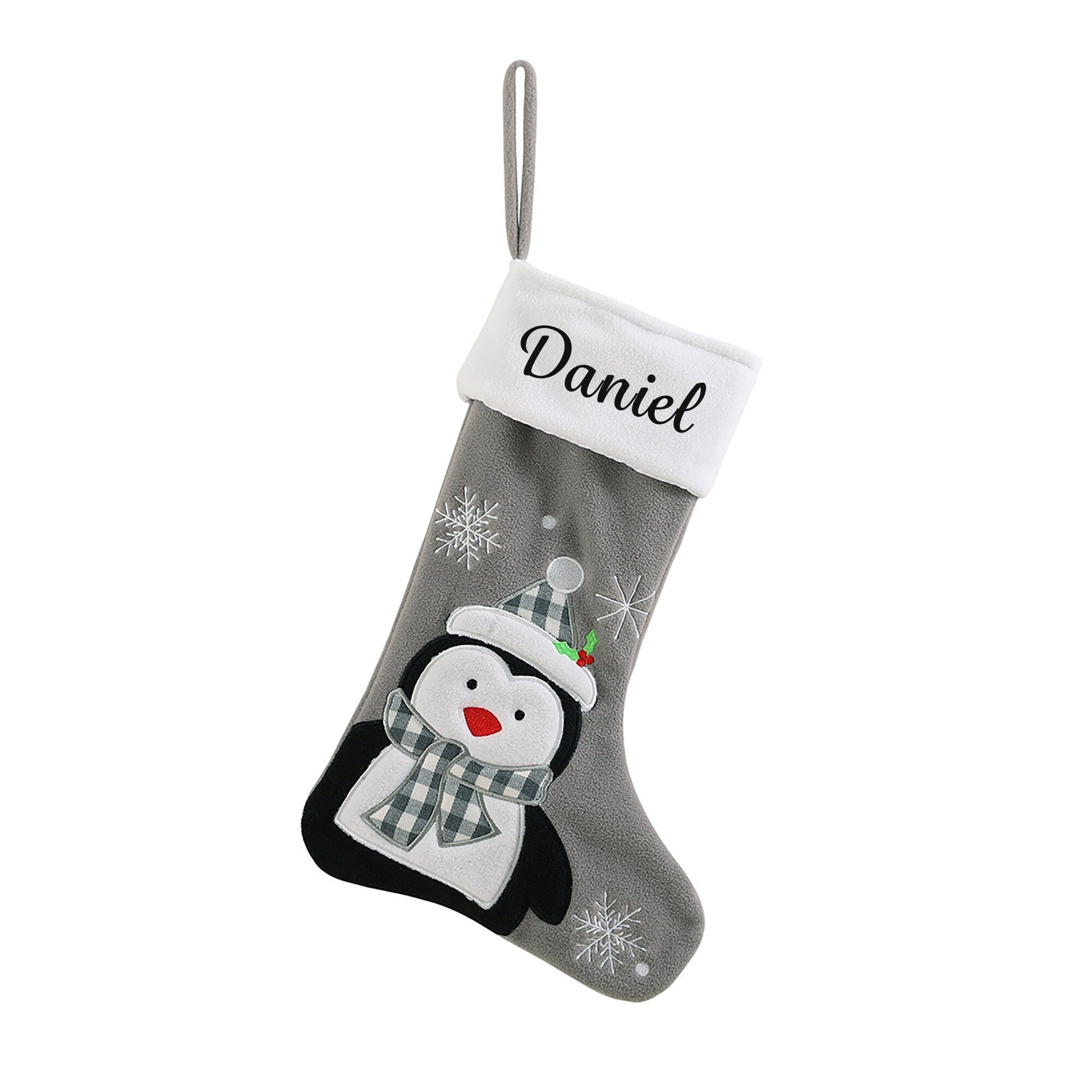 Personalised Grey Christmas Stocking with Fun Designs