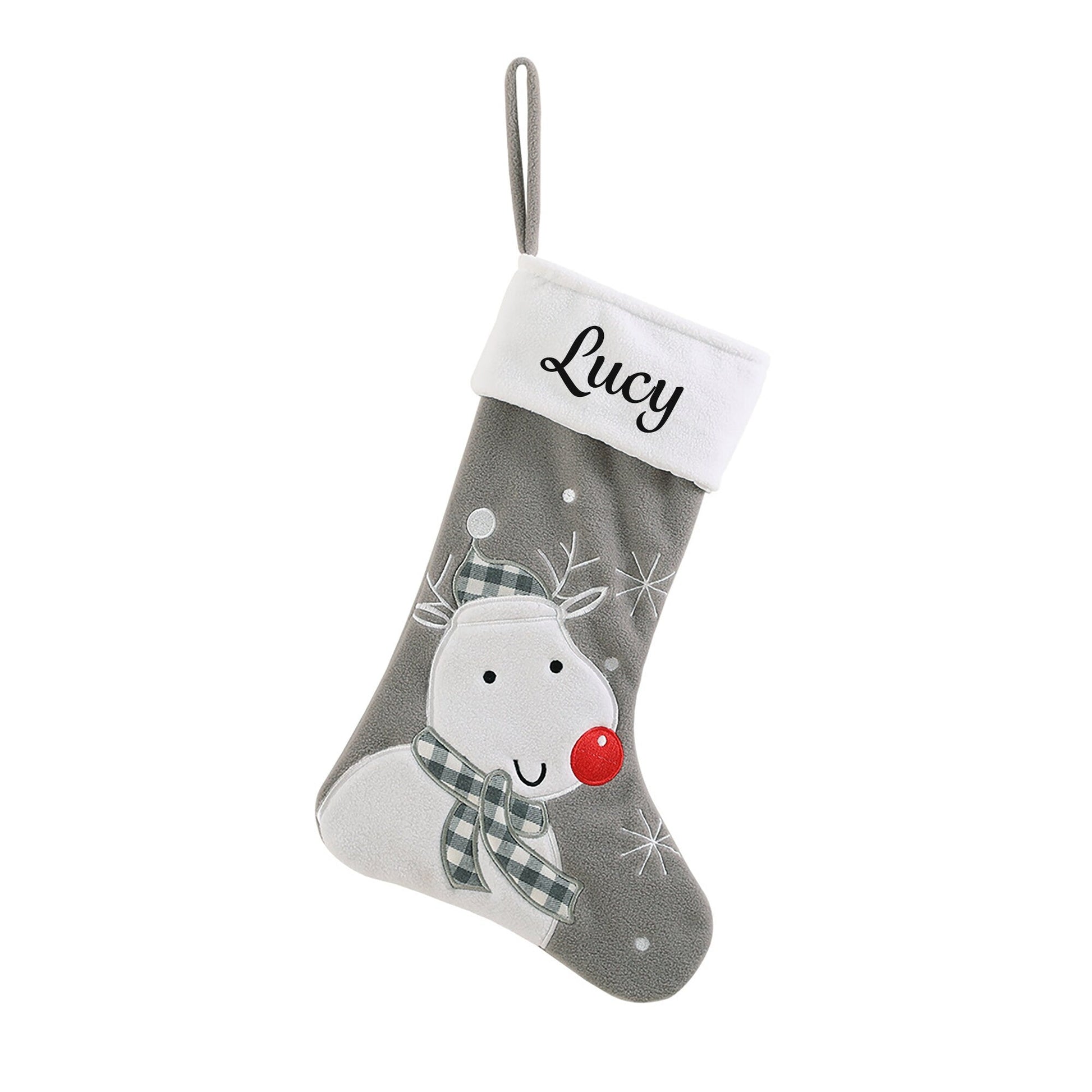 Personalised Grey Christmas Stocking with Fun Designs