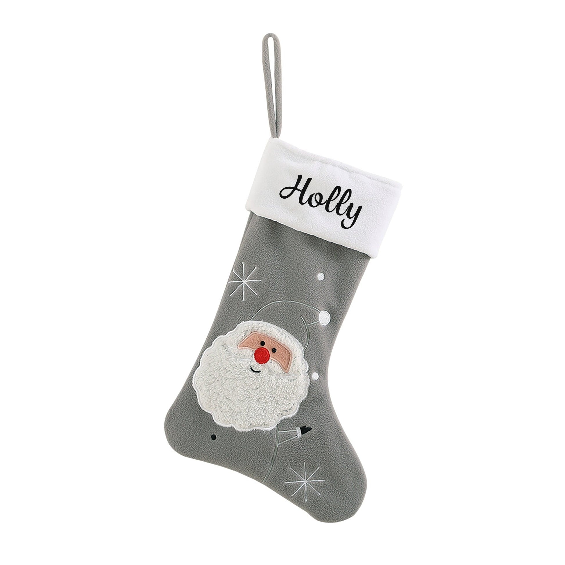 Personalised Grey Christmas Stocking with Fun Designs