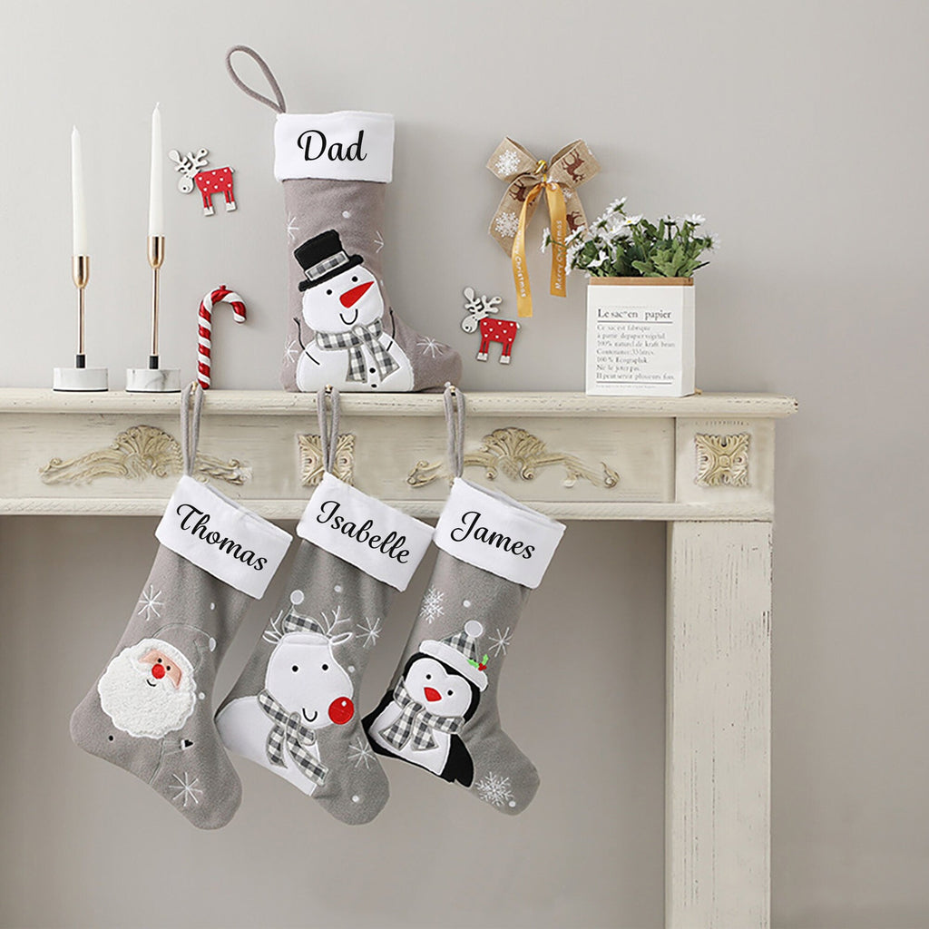 Personalised Grey Christmas Stocking with Fun Designs