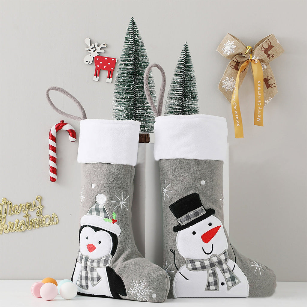 Personalised Grey Christmas Stocking with Fun Designs