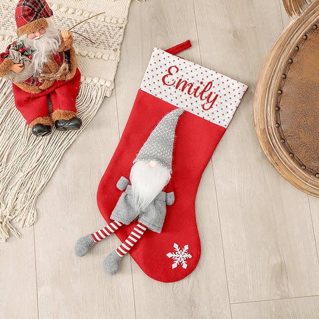 Personalised Christmas Stocking with 3D Gnome Design