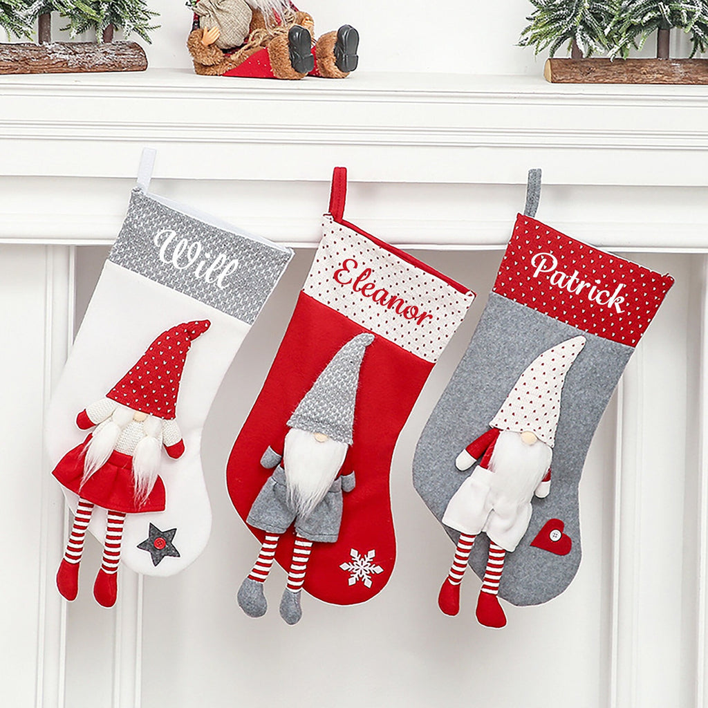 Personalised Christmas Stocking with 3D Gnome Design
