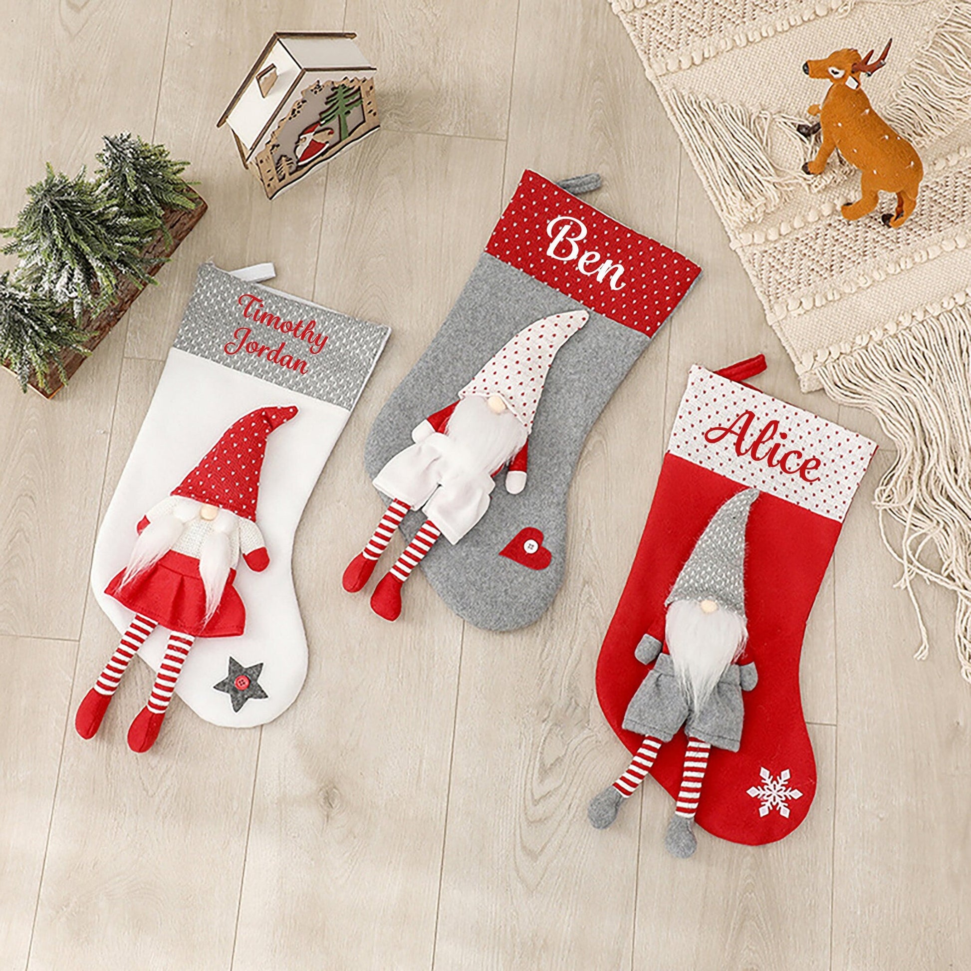Personalised Christmas Stocking with 3D Gnome Design