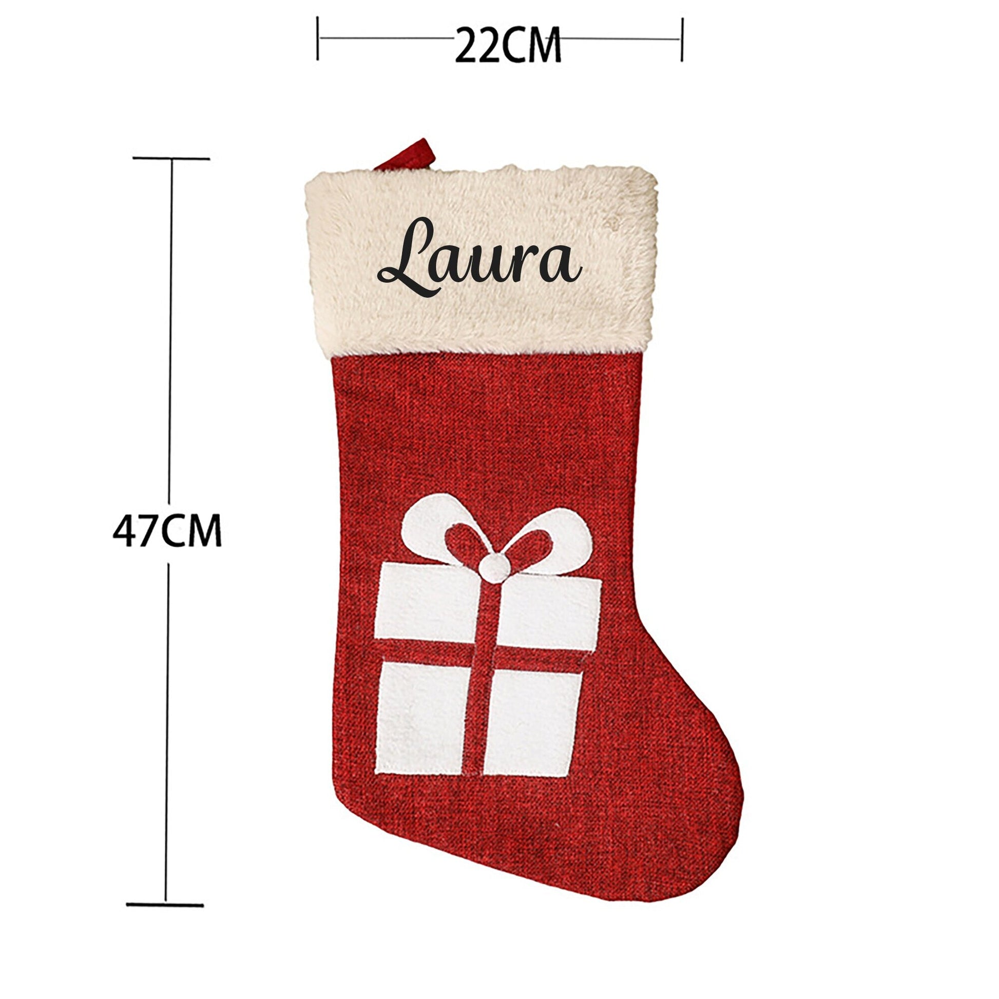 Personalised Christmas Stocking in Red with Fur Trim