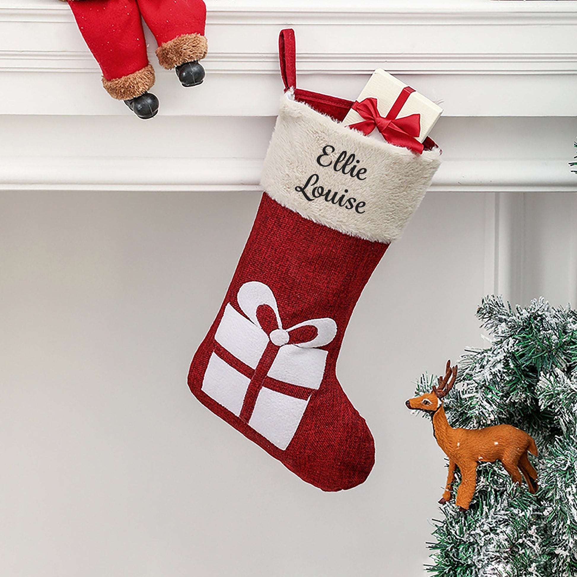 Personalised Red Christmas Stocking with Fur Trim