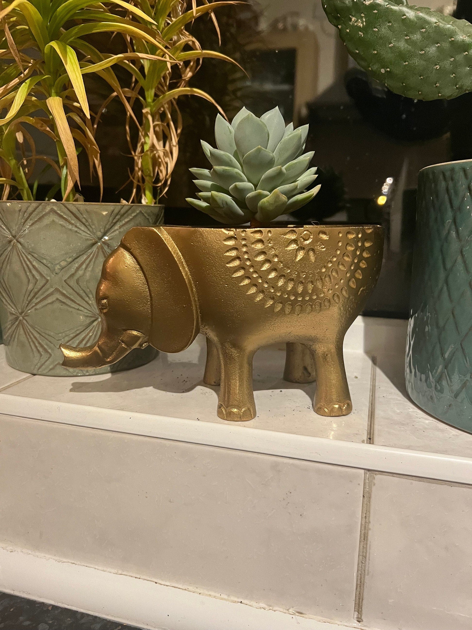 Elephant Planter Solid Cast Brass Metal Plant Pot for Succulents & Plants | Safari Planter