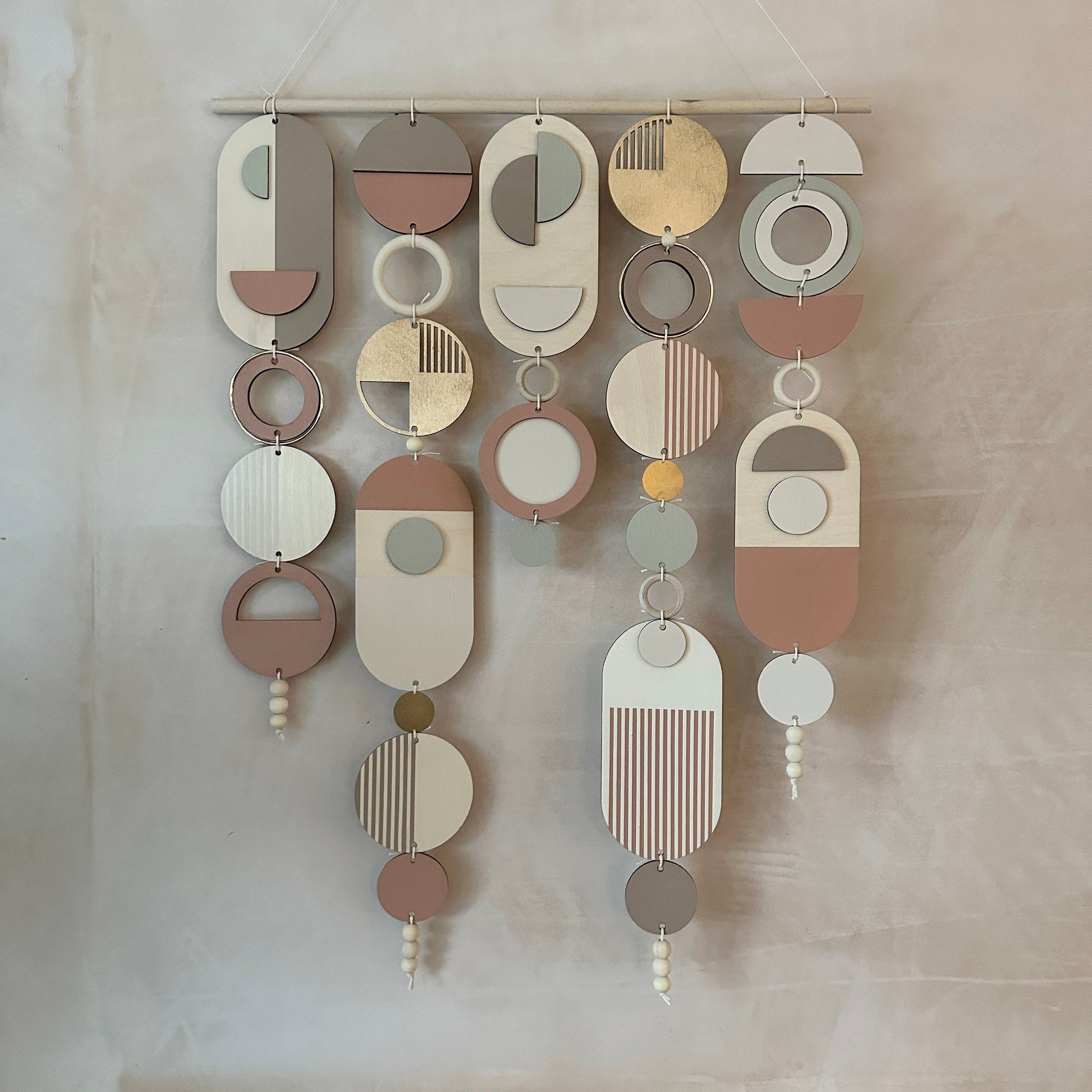 Modern Wall Art with Gold Metal Hoop Detailing and Blush Pink Accents