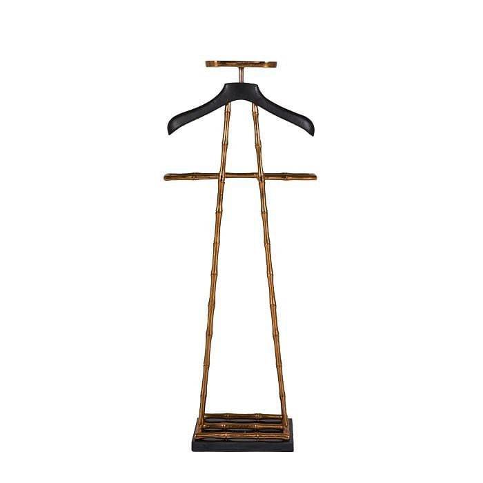 Vintage Brass Clothes Rack with Leather Shoulder Pad and Jewellery Tray