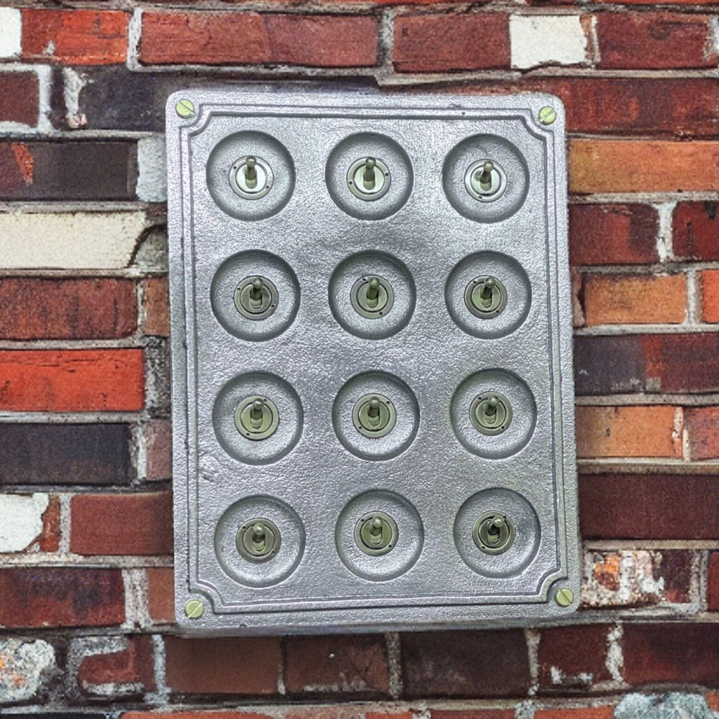 12 Gang 2 Way Solid Cast Metal Surface Mounting Conduit Light Switch Industrial - BS EN Approved Vintage Crabtree 1950’s Style