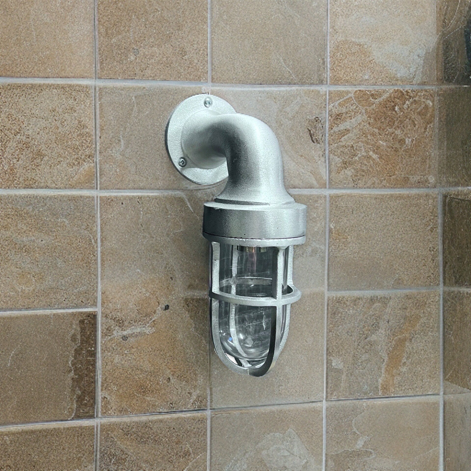 Shingham ~ Bulkhead Outdoor & Garden Wall Light | Cast Raw Pewter | 8 Inch