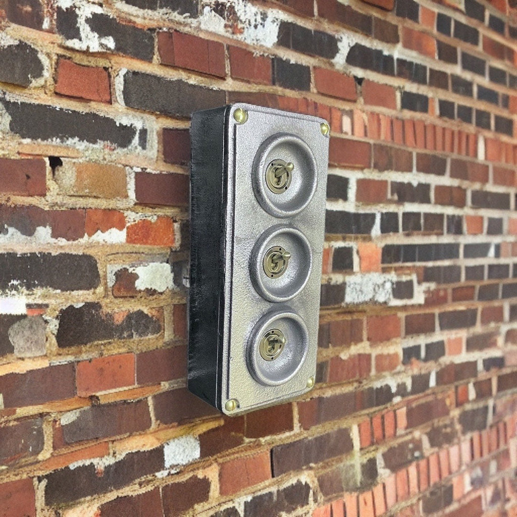 3 Gang 2 Way Solid Cast Metal Surface Mounting Light Switch Industrial 2 Way - BS EN Approved Vintage Crabtree Style