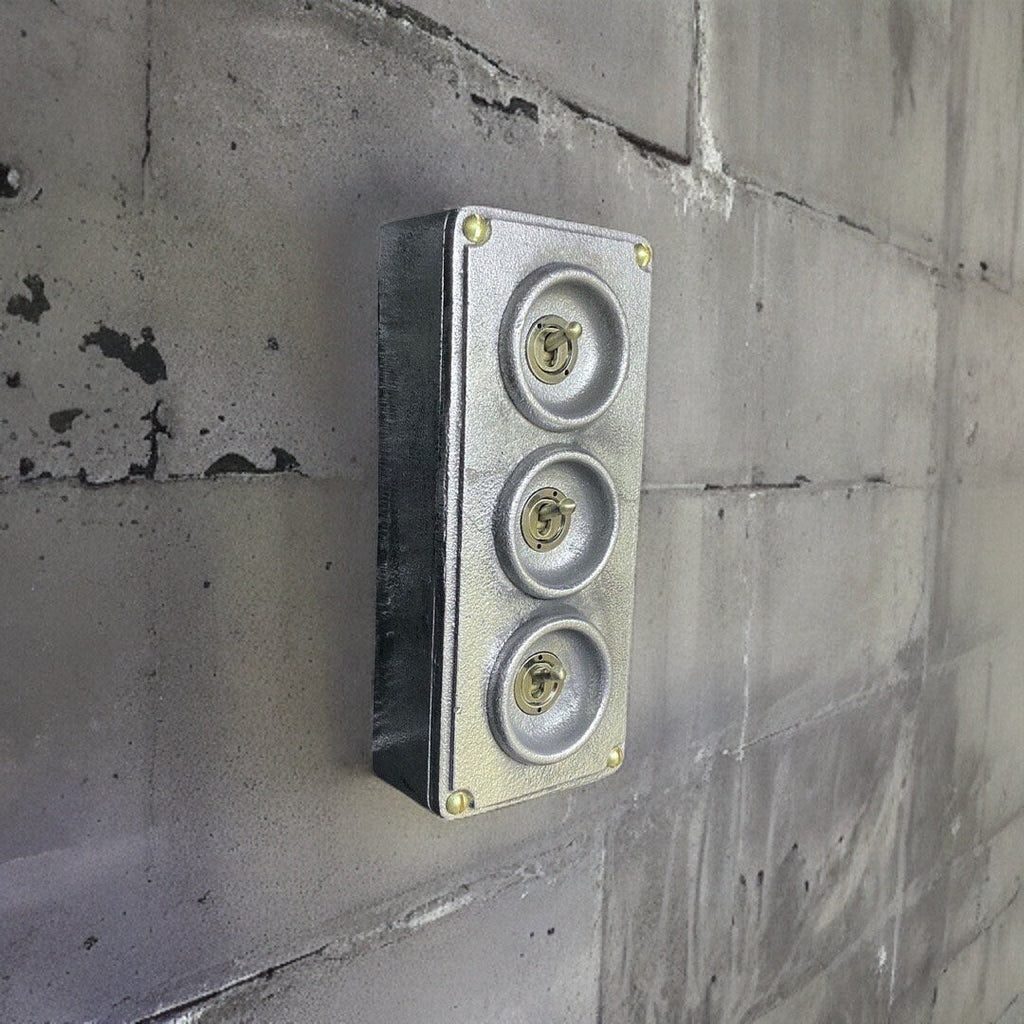 3 Gang 2 Way Solid Cast Metal Surface Mounting Light Switch Industrial 2 Way - BS EN Approved Vintage Crabtree Style