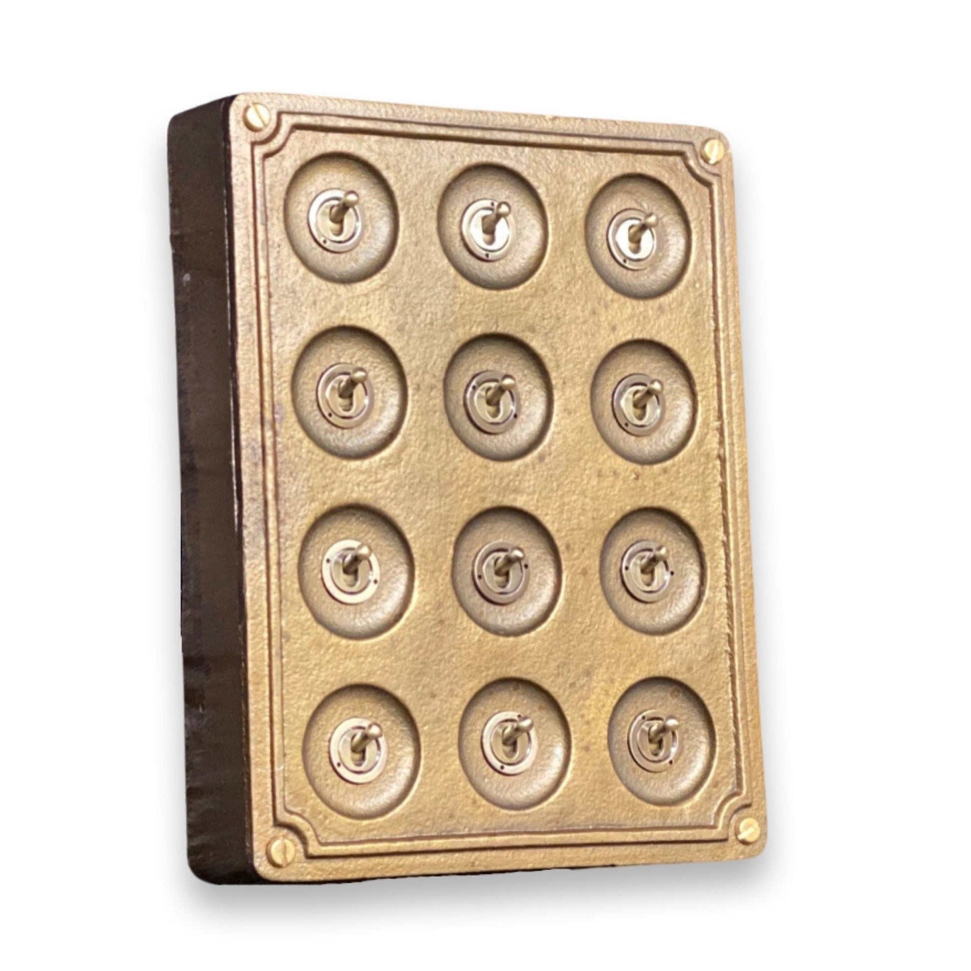 12 Gang 2 Way Bronze Solid Cast Metal Surface Mounting Conduit Light Switch Industrial - BS EN Approved Vintage Crabtree 1950