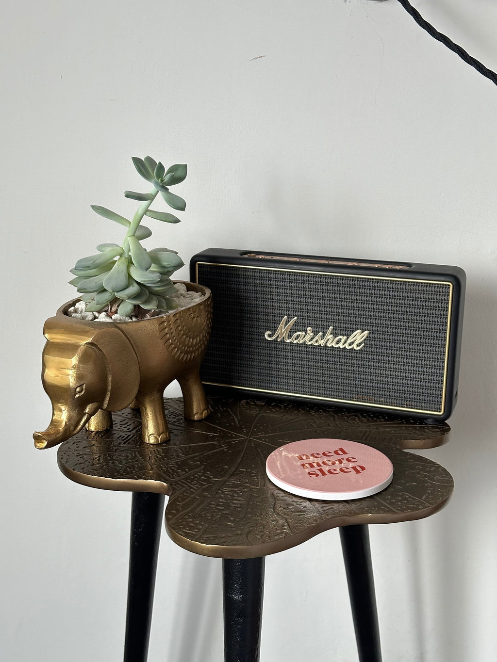 Bronze Brass Leaf Bedside Coffee Side Table