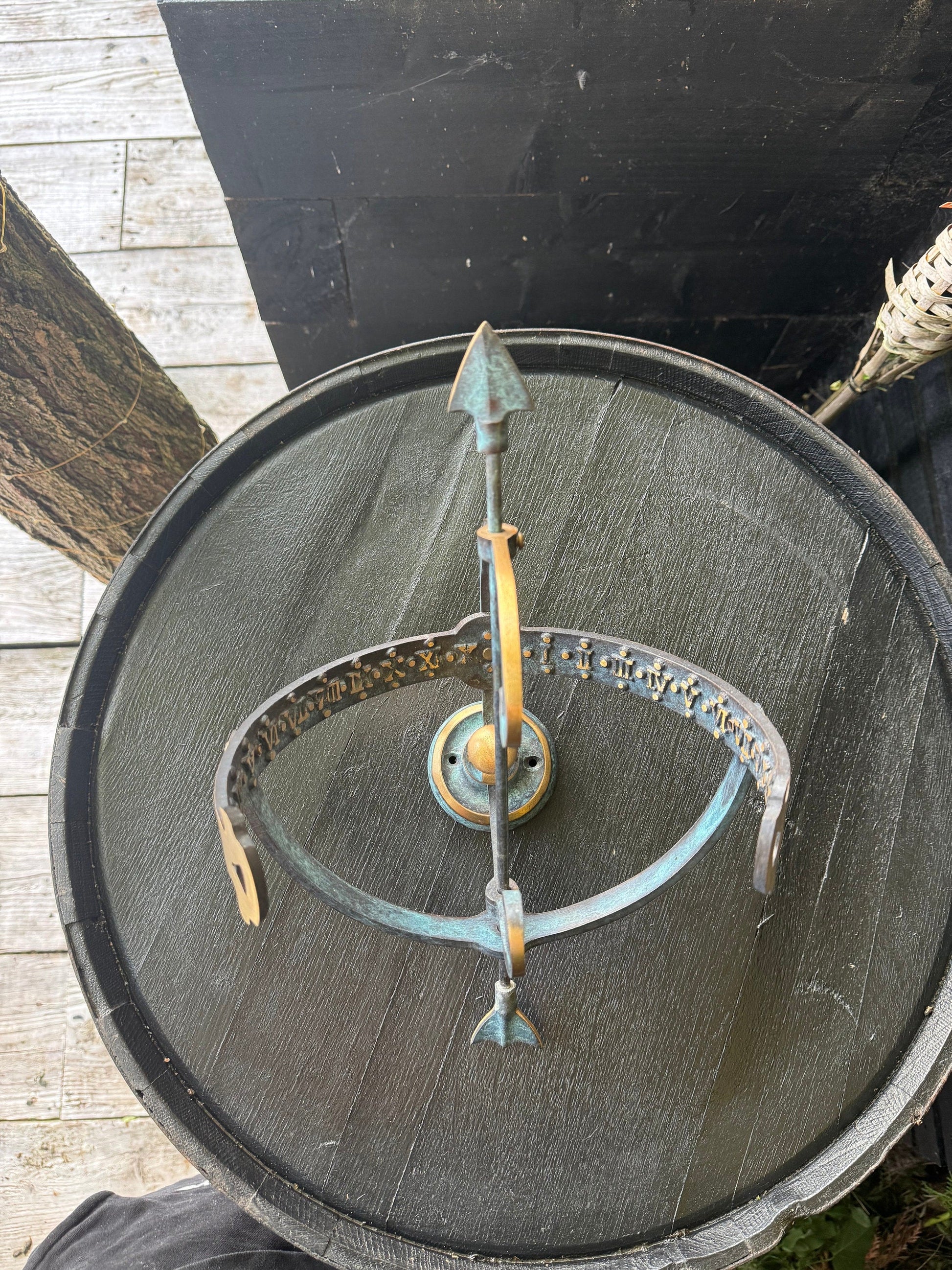 Armillary Small Sphere Sundial Solid Brass and Verdigris Patina Bronze Sculpture Sun Dial Watch Clock ~ Maxlume