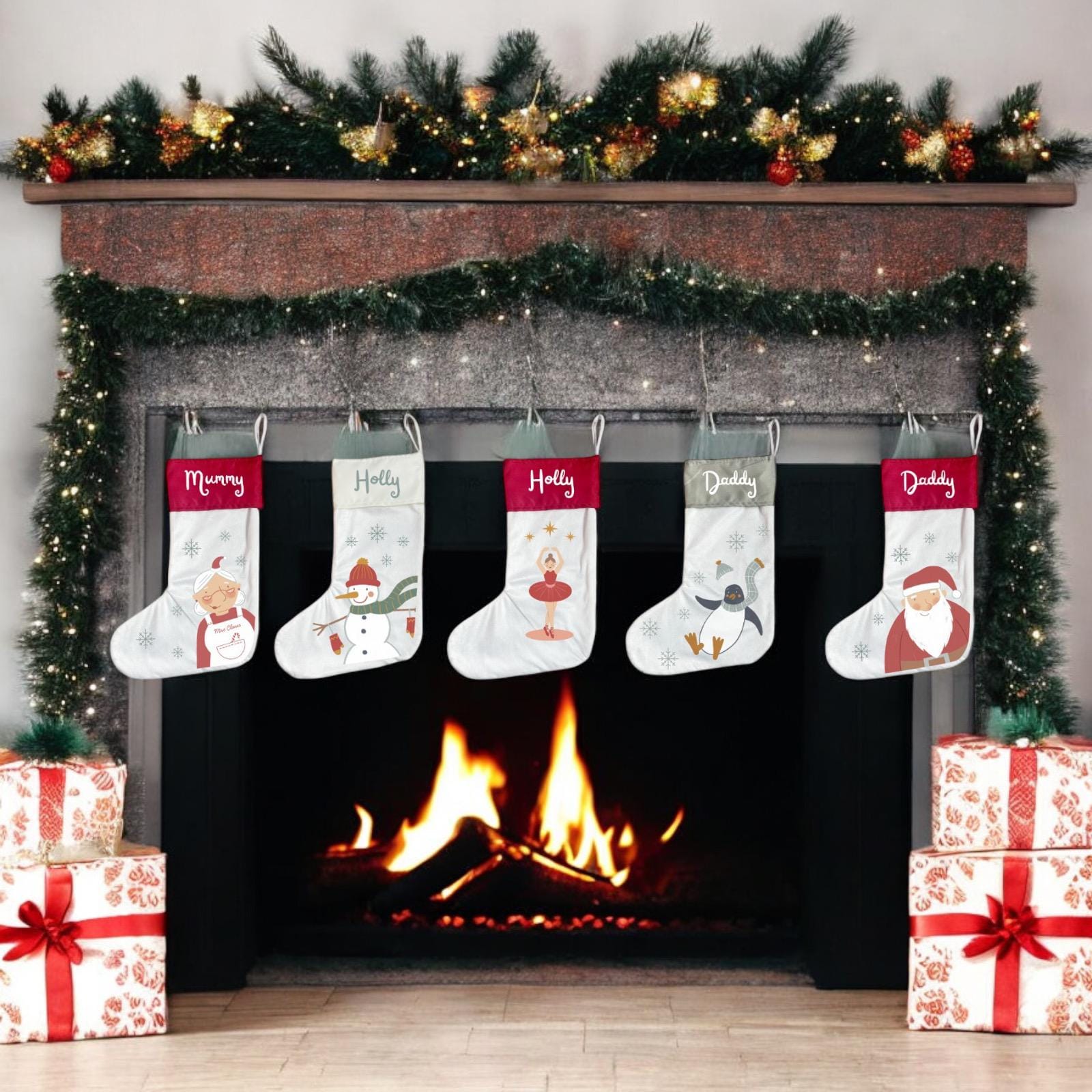Personalised Christmas Stocking with Hand Drawn Design