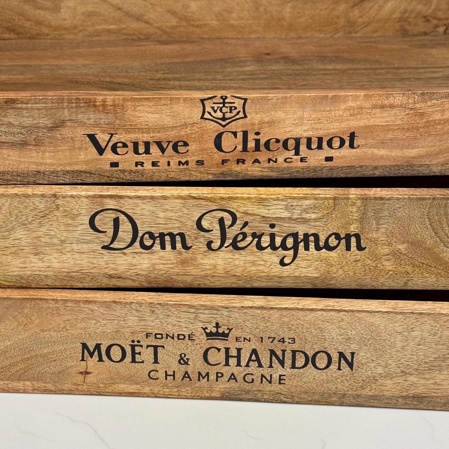 Moët & Chandon Wooden Serving Trays Champagne Butlers Crates Storage Boxes Natural Finish