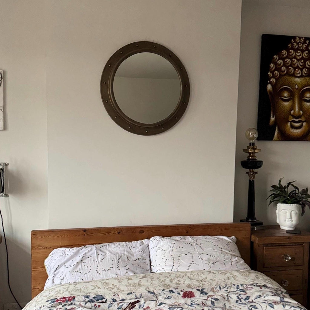 Oversized XL Antique Brass Mirror Solid Cast Nautical Industrial US Navy Deck Yacht Master ~ 61cm