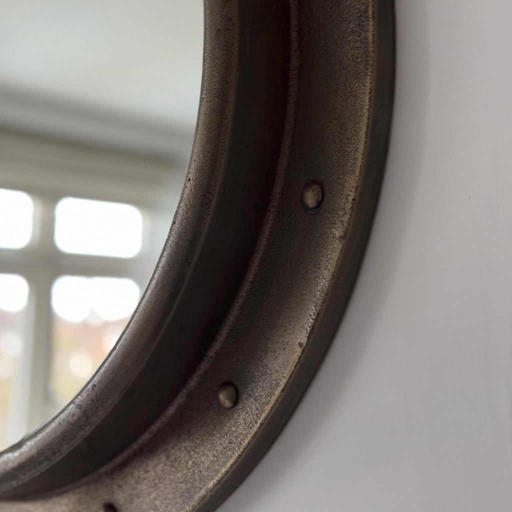 Oversized XL Antique Brass Mirror Solid Cast Nautical Industrial US Navy Deck Yacht Master ~ 61cm