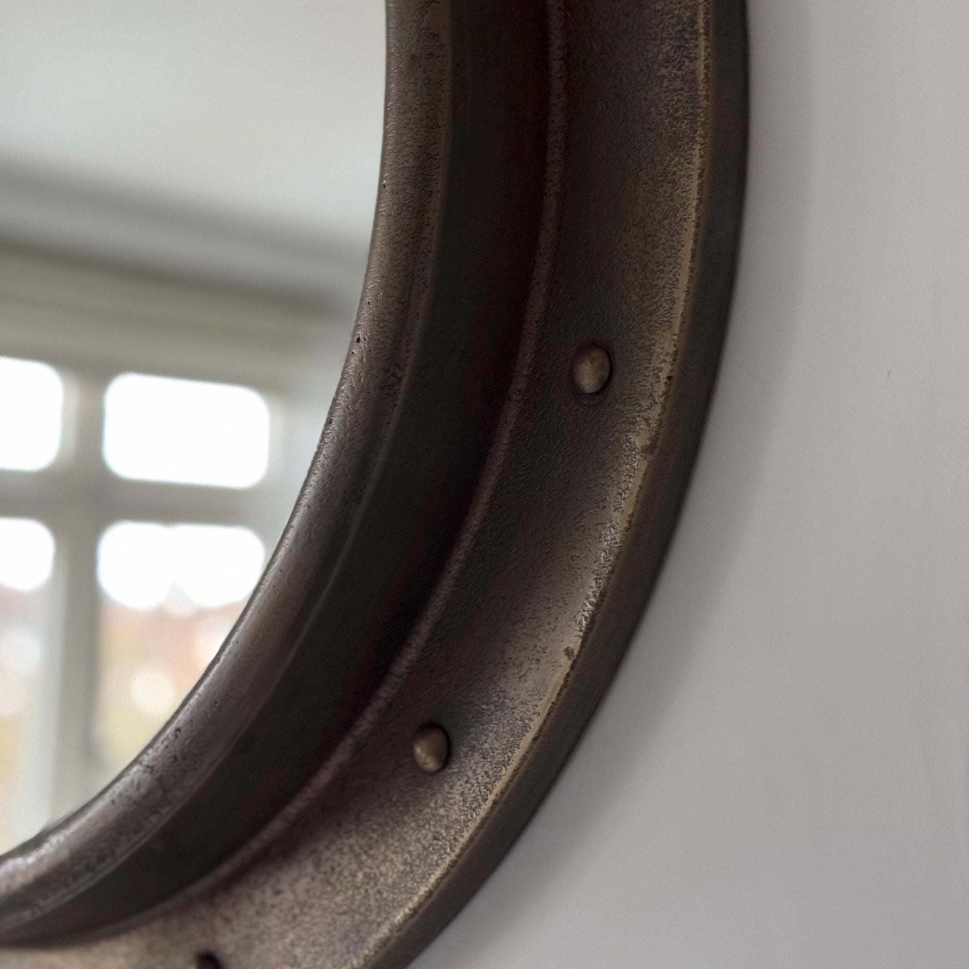 Oversized XL Antique Brass Mirror Solid Cast Nautical Industrial US Navy Deck Yacht Master ~ 61cm