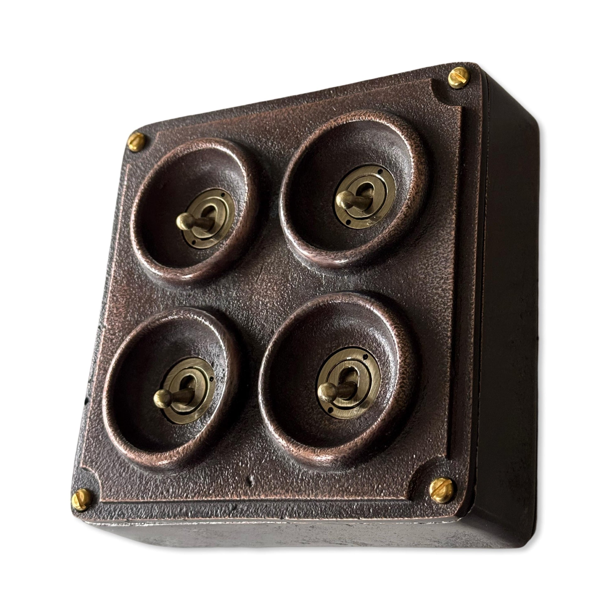 4 Gang 2 Way Solid Antique Copper Metal Surface Mounting Conduit Light Switch Crabtree Industrial - BS EN Approved