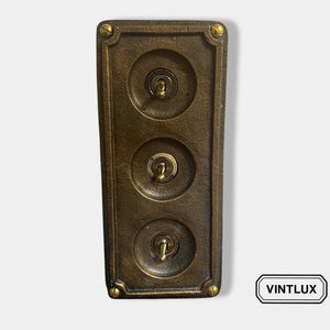 3 Gang Solid Cast Bronze Metal Conduit Light Switch Industrial 2 Way - BS EN Approved Vintage Crabtree 1950’s Style