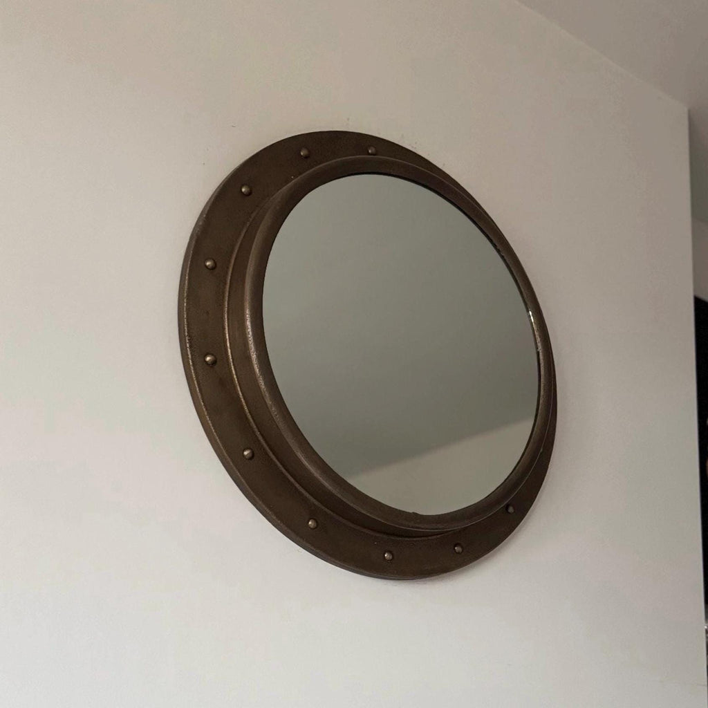 Oversized XL Antique Brass Mirror Solid Cast Nautical Industrial US Navy Deck Yacht Master ~ 61cm