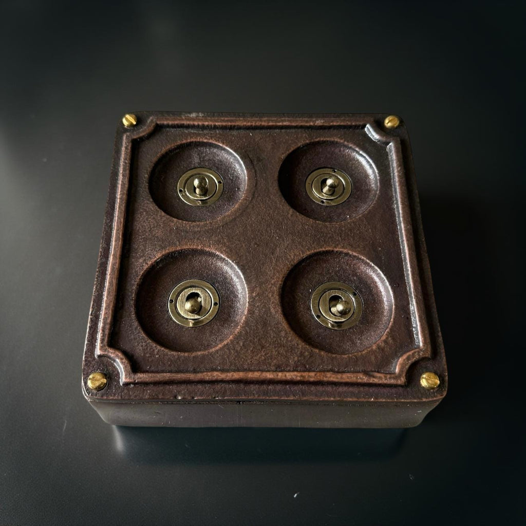 4 Gang 2 Way Solid Antique Copper Metal Surface Mounting Conduit Light Switch Industrial - BS EN Approved