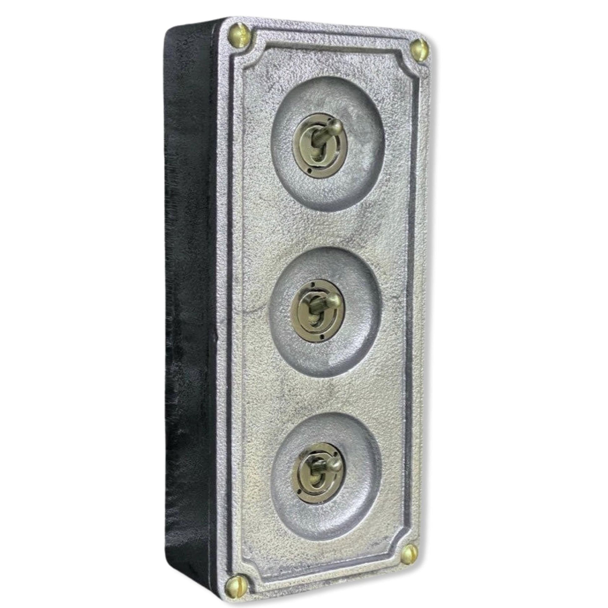 3 Gang 2 Way Solid Cast Metal Surface Mounting Conduit Light Switch Industrial - BS EN Approved Vintage 1950’s Britmac Style