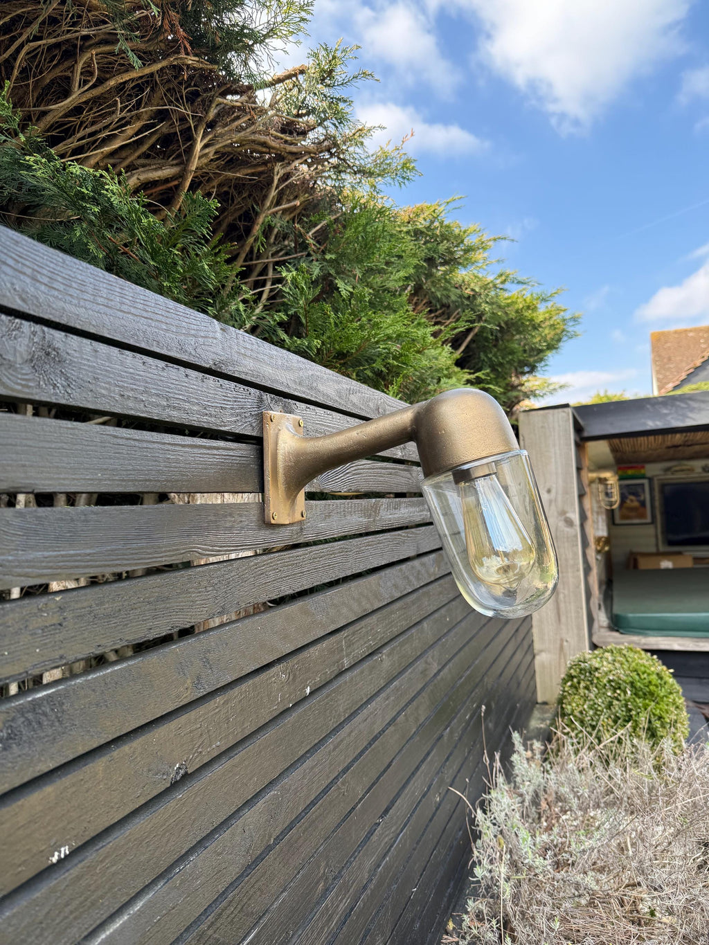 Langham ~ Raw Antique Brass Bulkhead Outdoor & Bathroom Sconce Wall Light | Cast Aluminium  |  Inch