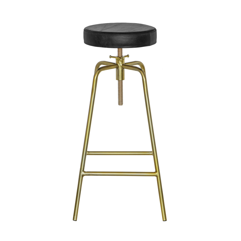 Patinated Brass Industrial Leather Bar Stool | Vintage Style | Solid Cast Metal | Floor Standing