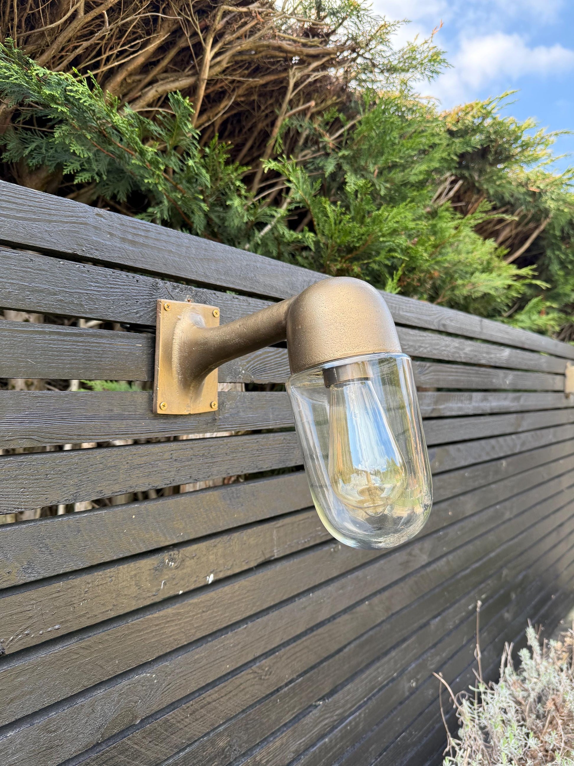 Langham ~ Raw Antique Brass Bulkhead Outdoor & Bathroom Sconce Wall Light | Cast Aluminium  |  Inch